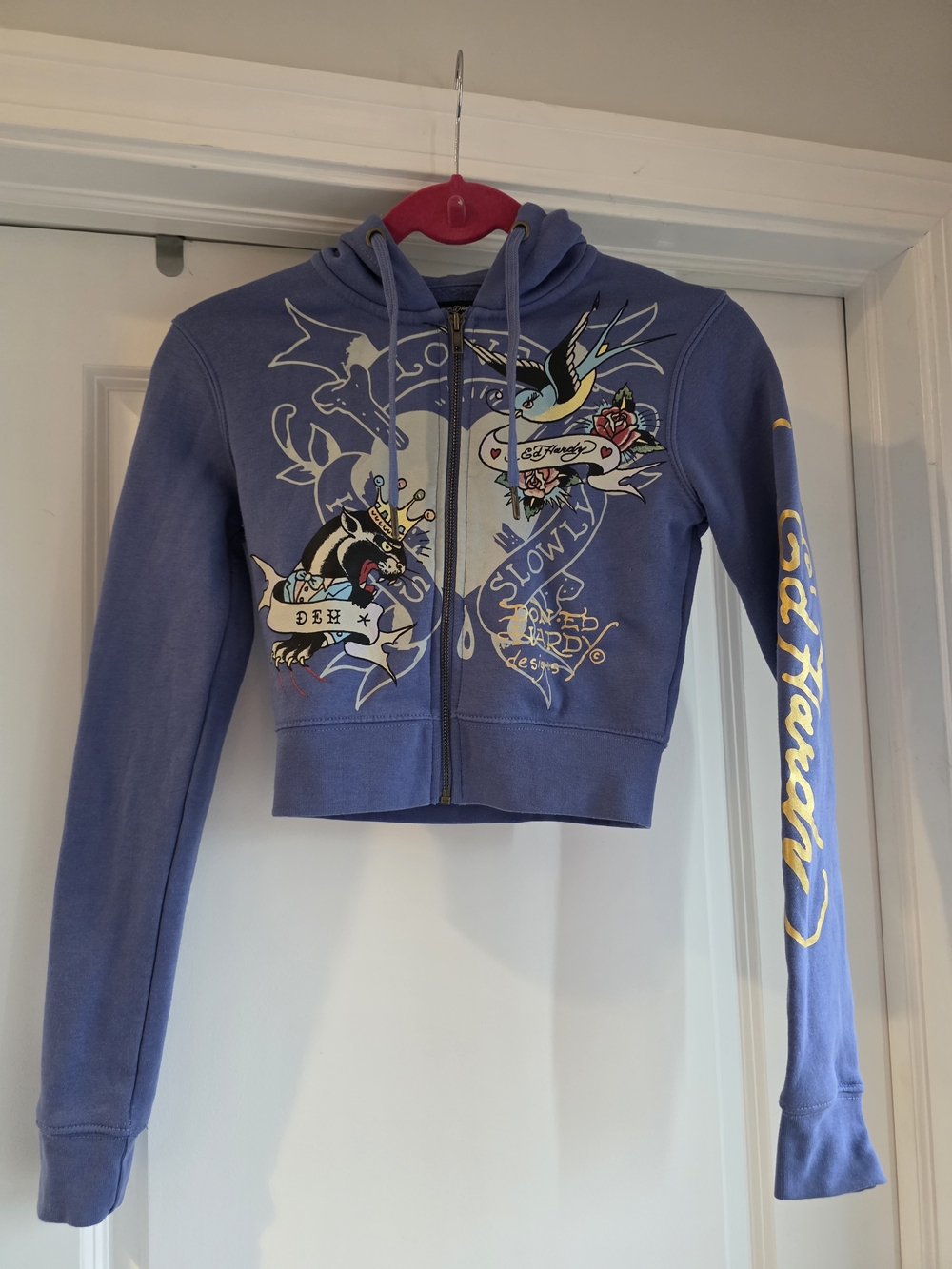 Ed Hardy Blue Love Kills Slowly Crop Hoodie